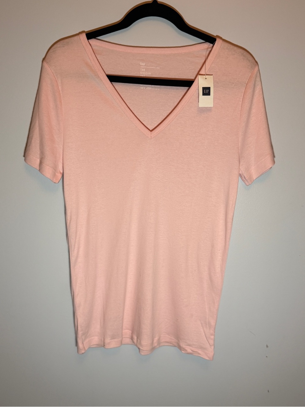 GAP Women's V-Neck Short Sleeve Tee in Pale Pink